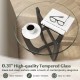 Round end side table with 0.31" tempered glass top, black rubber wood frame, perfect for drinks and decor.