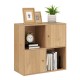 4-cube bookcase in natural finish with 2 cabinets and spacious top, ideal for corner storage and organization.