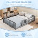 Gray Montessori bed frame with full-length guardrails and safety door, designed for children's independence and safety.