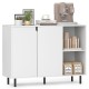 White 42-inch sideboard buffet cabinet with adjustable shelves and soft close hinge, ideal for kitchen or living room.