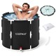 Foldable 66 Gal ice bath tub with lid, sturdy 6-layer material, includes seat cushion for comfortable seating.