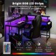 L-shaped gaming desk with LED lights, featuring adjustable brightness and power outlets, perfect for home office or.