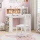 Kids desk and chair set in white with hutch, cork board, and side shelf, perfect for study and play in a child's room.