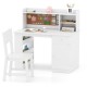 Kids desk and chair set in white with hutch, cork board, and 3-layer side shelf, perfect for study and play.