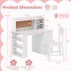 Product dimensions for kids desk and chair set in white, showcasing storage features and ideal for children's study.
