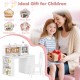 Kids desk and chair set in white with hutch, side shelf, and cork board, perfect for study rooms and play areas.
