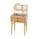 Bamboo vanity desk with glass top and rotating mirror, designed for compact spaces with deep storage and stylish.
