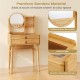 Small vanity desk with mirror and two drawers, made of bamboo, featuring smooth edges and ample storage for compact.