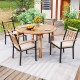 Round 53-inch outdoor acacia wood dining table with 6 chairs, perfect for garden or patio gatherings.