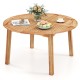 Round 53-inch outdoor acacia wood dining table for 4-6 people, featuring a slatted top and sturdy legs, ideal for.