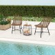 Two ergonomic brown rattan chairs with a pet house side table, perfect for outdoor patio relaxation by the poolside.