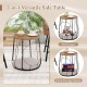 Versatile side table with rattan woven design, featuring a pet house and storage space, ideal for outdoor patio use.