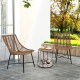 Outdoor furniture set featuring two ergonomic chairs and a versatile side table, perfect for patio relaxation.