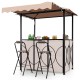 Outdoor BBQ canopy with double-tier roof, side awning, and two folding bar chairs for versatile outdoor use.