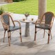 Hand-woven PE wicker outdoor French bistro chairs set of 2 in black, featuring a wood-like frame for patio or backyard.