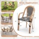 Hand-woven PE wicker outdoor French bistro chair with wood-like frame, ideal for patio or backyard seating.
