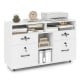 White mobile file cabinet with lock, featuring drawers and adjustable shelves for organized storage and easy mobility.