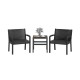 Modern black rattan armchair set with a 25-inch square side table, perfect for outdoor patio relaxation.