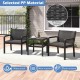 Black 3 piece patio furniture set featuring 2 rattan armchairs and a square side table, perfect for outdoor relaxation.