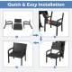 Assembly steps for the 3 Piece Patio Furniture Set featuring modern black rattan armchairs and side table.
