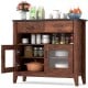 Coffee bar cabinet in brown with faux marble top, featuring 2 drawers, 2 door cabinets, and an open shelf for versatile.