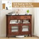 Coffee bar cabinet in brown with faux marble top, featuring 2 drawers, 2 cabinets, and an open shelf for versatile.