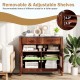 Coffee bar cabinet in brown with 2 drawers, adjustable shelves, and faux marble top for stylish storage solutions.