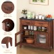 Coffee bar cabinet in brown with faux marble top, featuring 2 drawers, 2 door cabinets, and sturdy support legs.