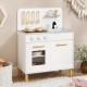 Kids kitchen playset in white with dual stoves, oven, and storage, perfect for imaginative role-playing and.