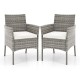 Set of 2 outdoor PE rattan armchairs with white seat cushions, designed for comfort and stability in patio or garden.