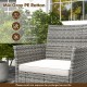 Mix gray PE rattan armchair with cozy white cushion, designed for outdoor comfort and weather resistance.