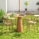 Light brown patio barstools with rattan seats and metal backrests, perfect for backyard or poolside relaxation.