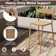 Light brown patio barstool with rattan seat and metal backrest, designed for comfort and stability, ideal for outdoor.