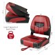 Folding low back fishing boat seat set in red and black, featuring ergonomic design and durable PVC for outdoor use.