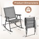 Folding rocking chair dimensions with breathable gray seat fabric and heavy-duty metal frame, supports up to 330 lbs.