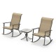 Rocking chair side view showcasing breathable fabric and reinforced metal frame, ideal for front porch or backyard.