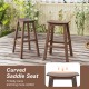Curved saddle seat of a 29-inch HDPE patio bar stool set in brown, ideal for outdoor relaxation on a balcony or porch.