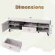 Dimensions of the Mid Century Modern TV Stand in oak, featuring 68" length, open shelves, and storage compartments.