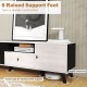 Mid Century Modern TV stand with 68" tabletop, 6 raised support feet, and ample 5.5" clearance for easy cleaning.
