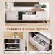 Mid Century Modern TV stand with spacious tabletop, two cabinets, and a drawer for organized media storage.