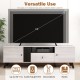 Mid Century Modern TV stand in oak, featuring a spacious 68" tabletop for up to 80" TVs and versatile storage options.