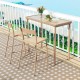 Outdoor patio bar table with woven rattan edge and reinforced metal frame, perfect for gatherings on the balcony.