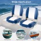 Folding low back boat chairs in blue PVC leather, featuring thick cushions and weather resistance for comfortable.