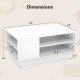 Modern coffee table in white with 2-tier open storage shelves, showcasing dimensions for easy placement and assembly.