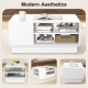 Modern coffee table in white with 2-tier open storage shelves, featuring a sleek finish for contemporary living spaces.