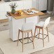 Rolling kitchen island with a spacious drop leaf top, two storage drawers, and rubber wheels for easy mobility.