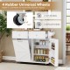 Rolling kitchen island with drop leaf top, storage drawers, and 4 rubber wheels for easy mobility in white.