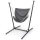 Hammock chair with stand in gray, featuring 6-position adjustable height and side pocket for indoor or outdoor use.