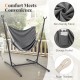 Hammock chair with stand in gray, featuring adjustable height, storage pocket, and sturdy hooks for indoor or outdoor.