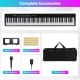 88 key foldable electric keyboard piano in black with music stand, microphone, power adapter, and carry bag for easy.
